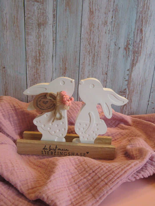 Deko-Osterhasen aus Keracraft mit Holzsockel – „Du bist mein Lieblingshase“ 🐰🌸